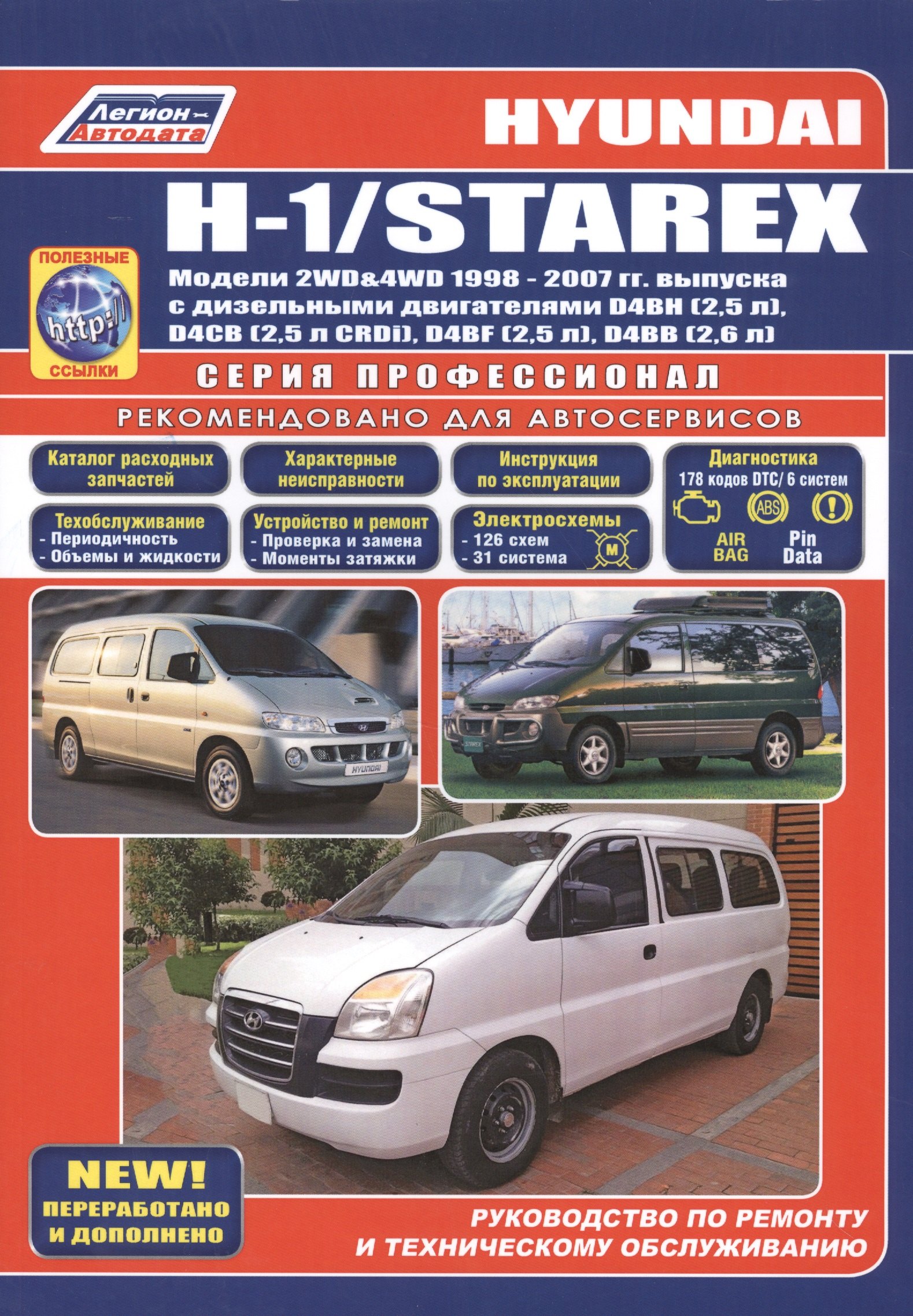 Хёнде ЭЙЧ-1/Старекс. Модели 2WD&4WD 1998-2007 гг. выпуска с дизельными двигателями D4BH(2,5 л), D4CB(2,5 л CRDi), D4BF(2,5л),D4BB2,6 л).
Хёнде ЭЙЧ-1/Старекс. Модели 2WD&4WD 1998-2007 гг. выпуска с дизельными двигателями D4BH(2,5 л), D4CB(2,5 л CRDi), D4BF(2,5л),D4BB2,6 л).