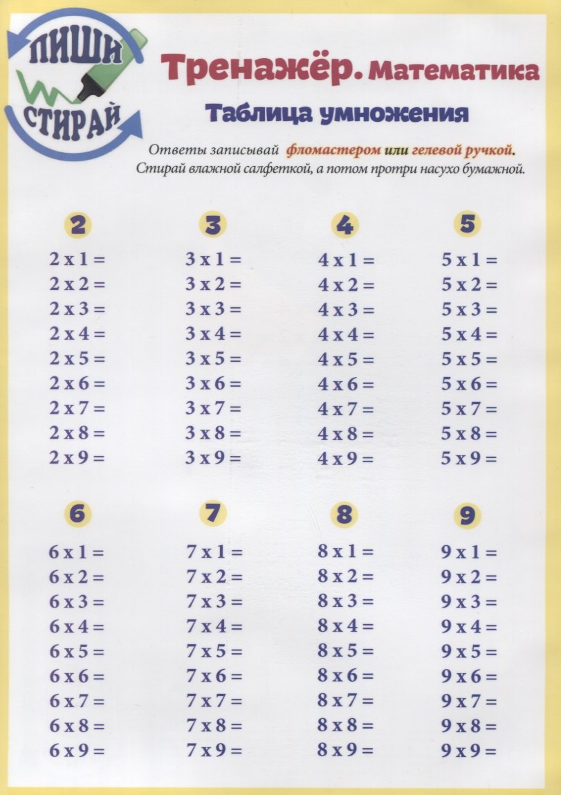 Справочные материалы Тренажер Математика Табл. Умн. Табл. Умн. Вразброс (Пиши стирай) (лист) (ламини
Справочные материалы Тренажер Математика Табл. Умн. Табл. Умн. Вразброс (Пиши стирай) (лист) (ламини