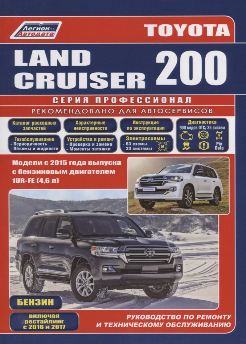 Toyota Land Cruiser 200. Модели с 2015 года выпуска с бензиновым двигателем 1UR-FE (4,6 л). Включены рестайлинговые модели с 2016 и 2017 гг. выпуска. Каталог расходных запасных частей. Характерные неисправности. Руководство по ремонту
Toyota Land Cruiser 200. Модели с 2015 года выпуска с бензиновым двигателем 1UR-FE (4,6 л). Включены рестайлинговые модели с 2016 и 2017 гг. выпуска. Каталог расходных запасных частей. Характерные неисправности. Руководство по ремонту