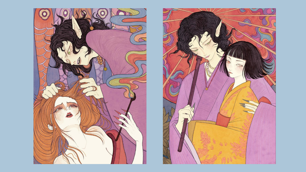 Иллюстрации от hagu для открыток к первому тиражу книги «Сказания о мононоке». Источник: https://vk.com/jamierouse