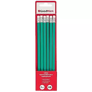 Набор карандашей с ластиком, GoodMark, HB, 6 штук — 250674 — 1