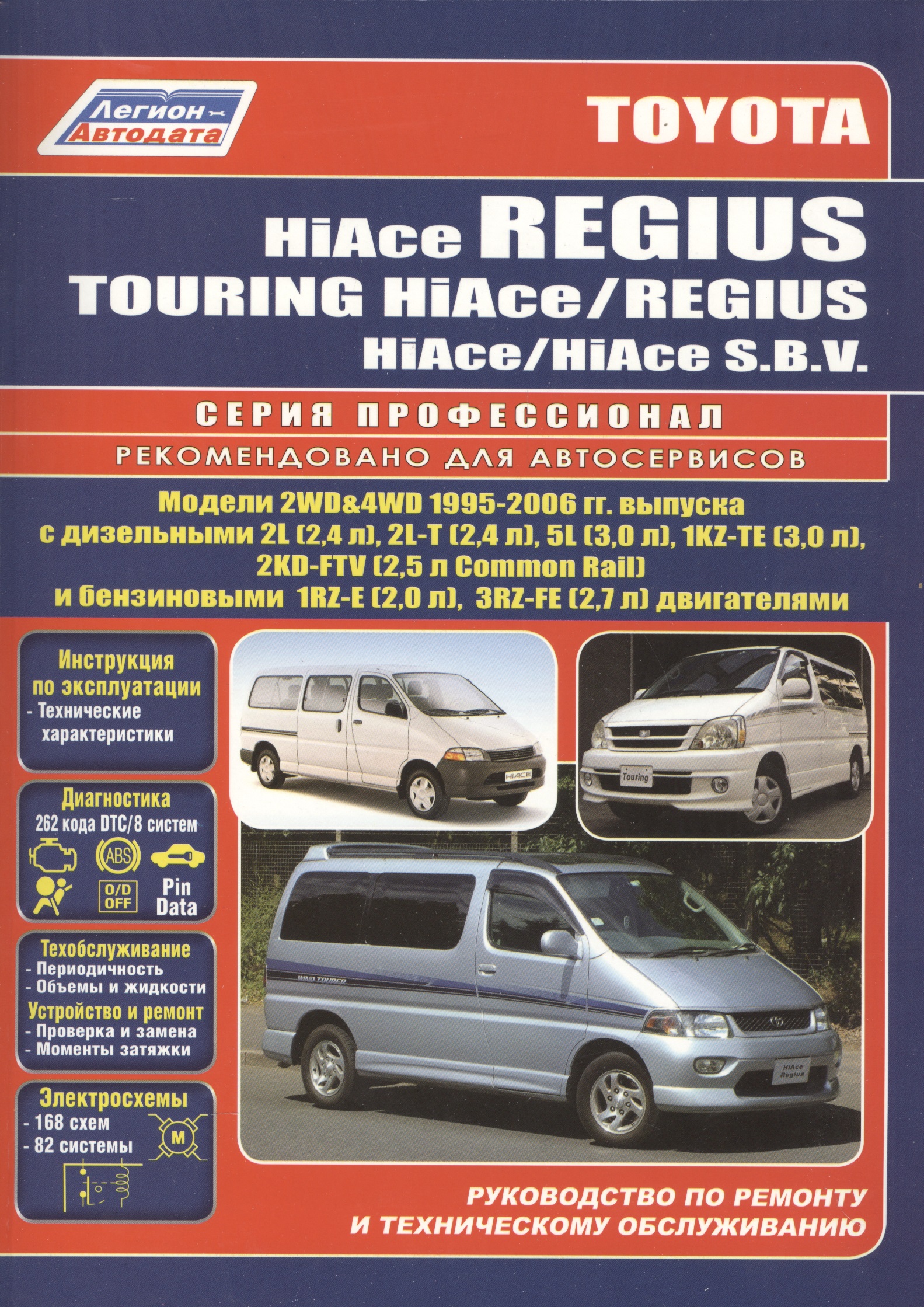 toyota hiace regius hiace sbv модели 2wd Toyota HiAce / Regius / HiAce SBV. Модели 2WD&4WD 1995-2006 гг. выпуска с дизельными 2L (2,4 л.), 2L-T (2,4 л.)… Руководство по ремонту и техническому обслуживанию автомобилей.