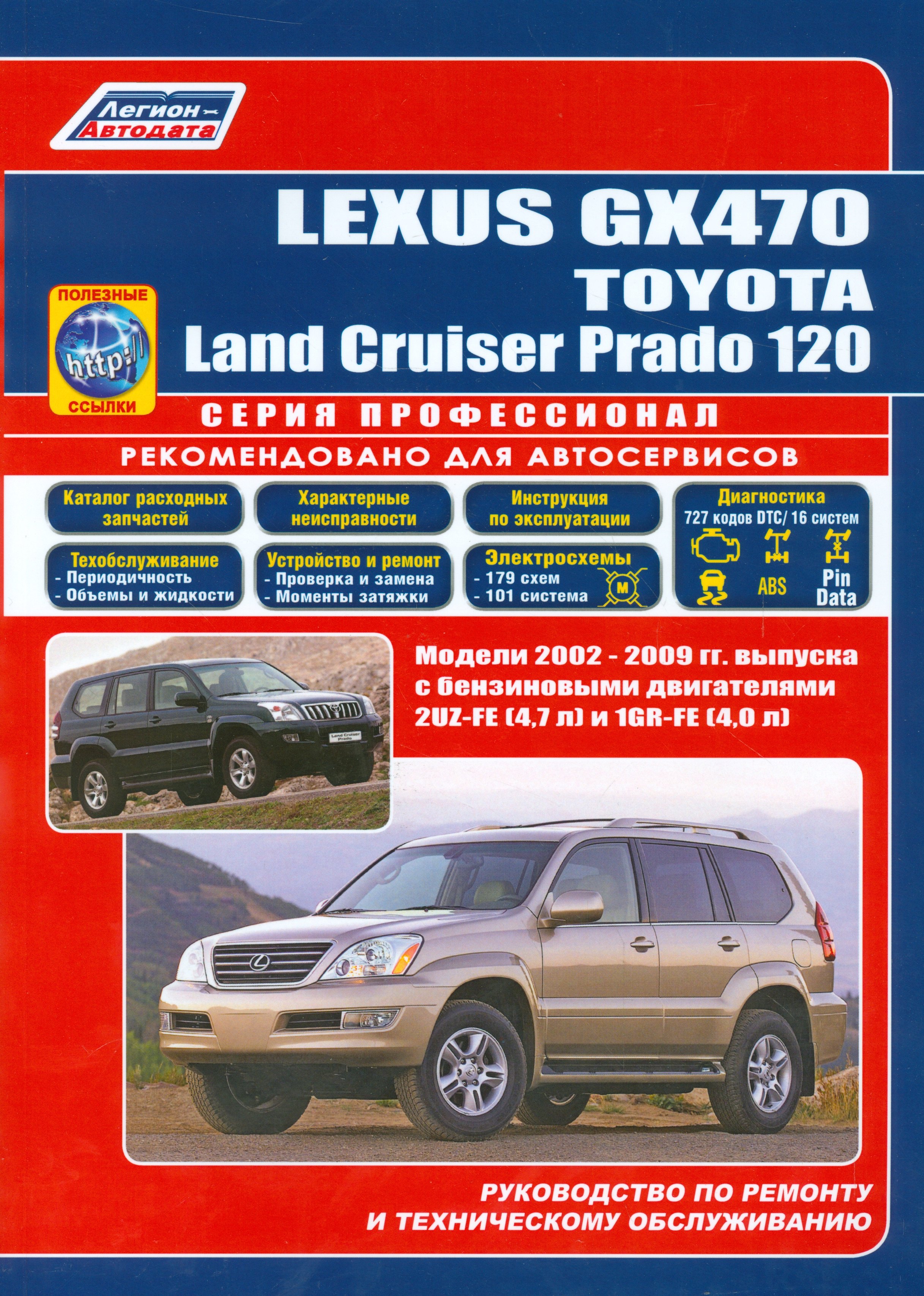 

Lexus GX 470. Toyota Land Cruiser Prado 120. Модели 2002-2009 гг. выпуска с бензиновыми двигателями 2UZ-FE (4,7 л.) и 1GR-FE (4,0 л.). Руководство по ремонту и техническому обслуживанию (+ полезные ссылки)