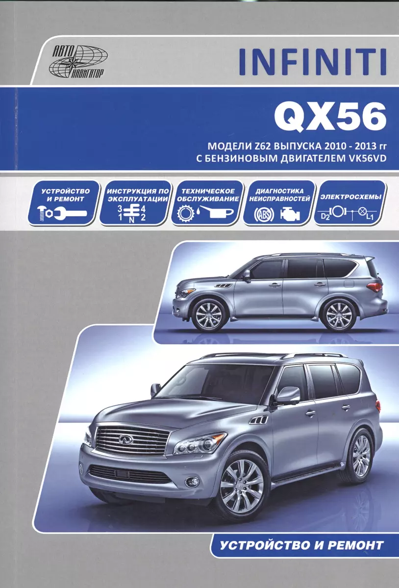 INFINITI QX56. Модели Z62 выпуска 2010-2013 гг. с бензиновым двигателем  VK56VD. Руководство по эксплуатации, устройство, техническое обслуживание,  ремонт - купить книгу с доставкой в интернет-магазине «Читай-город». ISBN:  978-5-98-410111-0