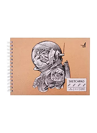 Скетчбук А5 40л "Spacecat", 120г/м2, обложка крафт картон, выборочный лак, евроспираль — 257149 — 1