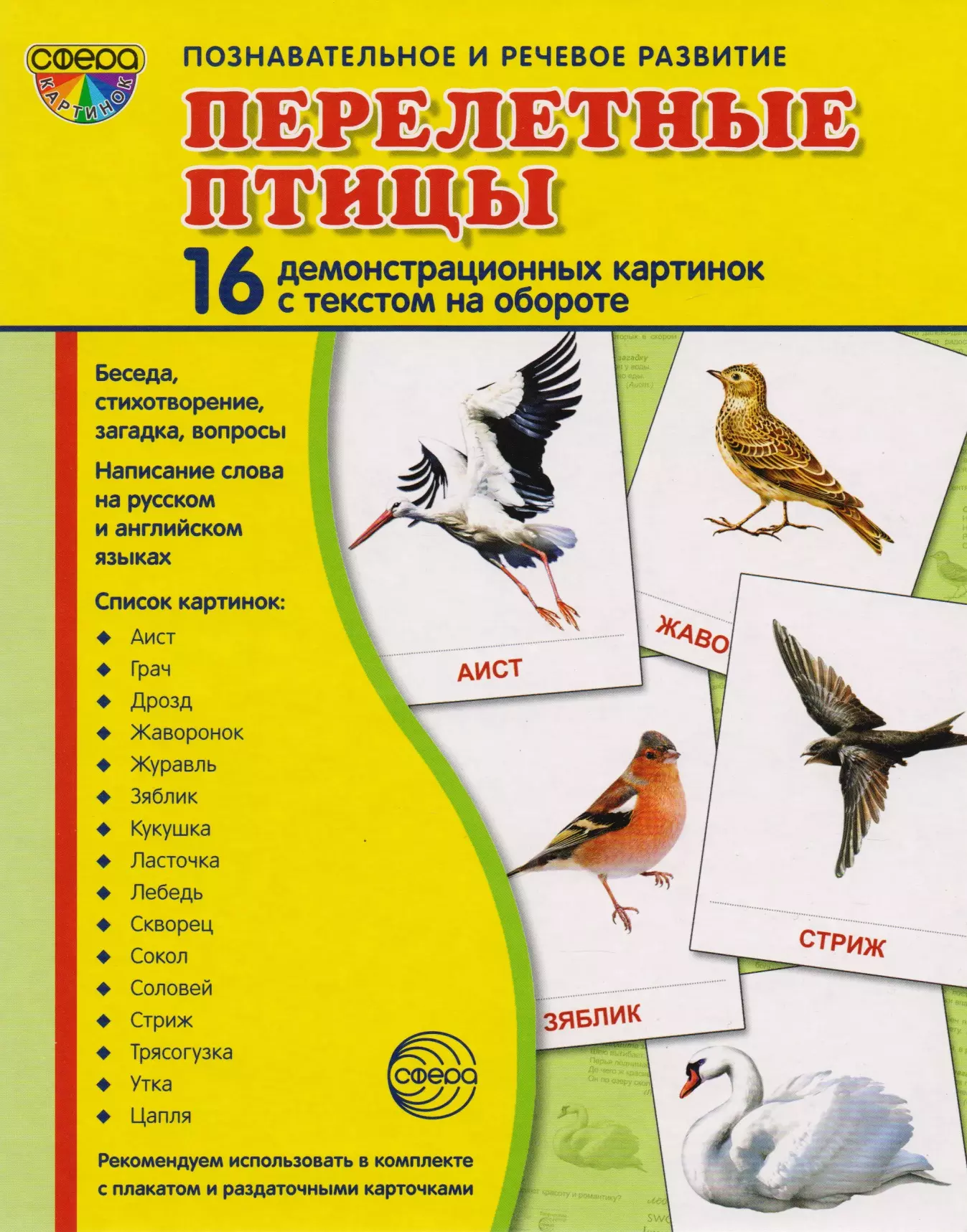 Перелётные птицы: 16 демонстрационных картинок с текстом на обороте зимующие птицы 16 демонстрационных картинок с текстом на обороте