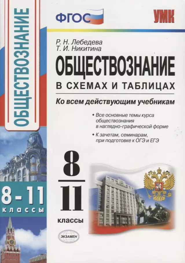 Лебедева Рената Николаевна, Никитина Татьяна Исааковна Обществознание в схемах и таблицах. 8-11 классы. Ко всем действующим учебникам