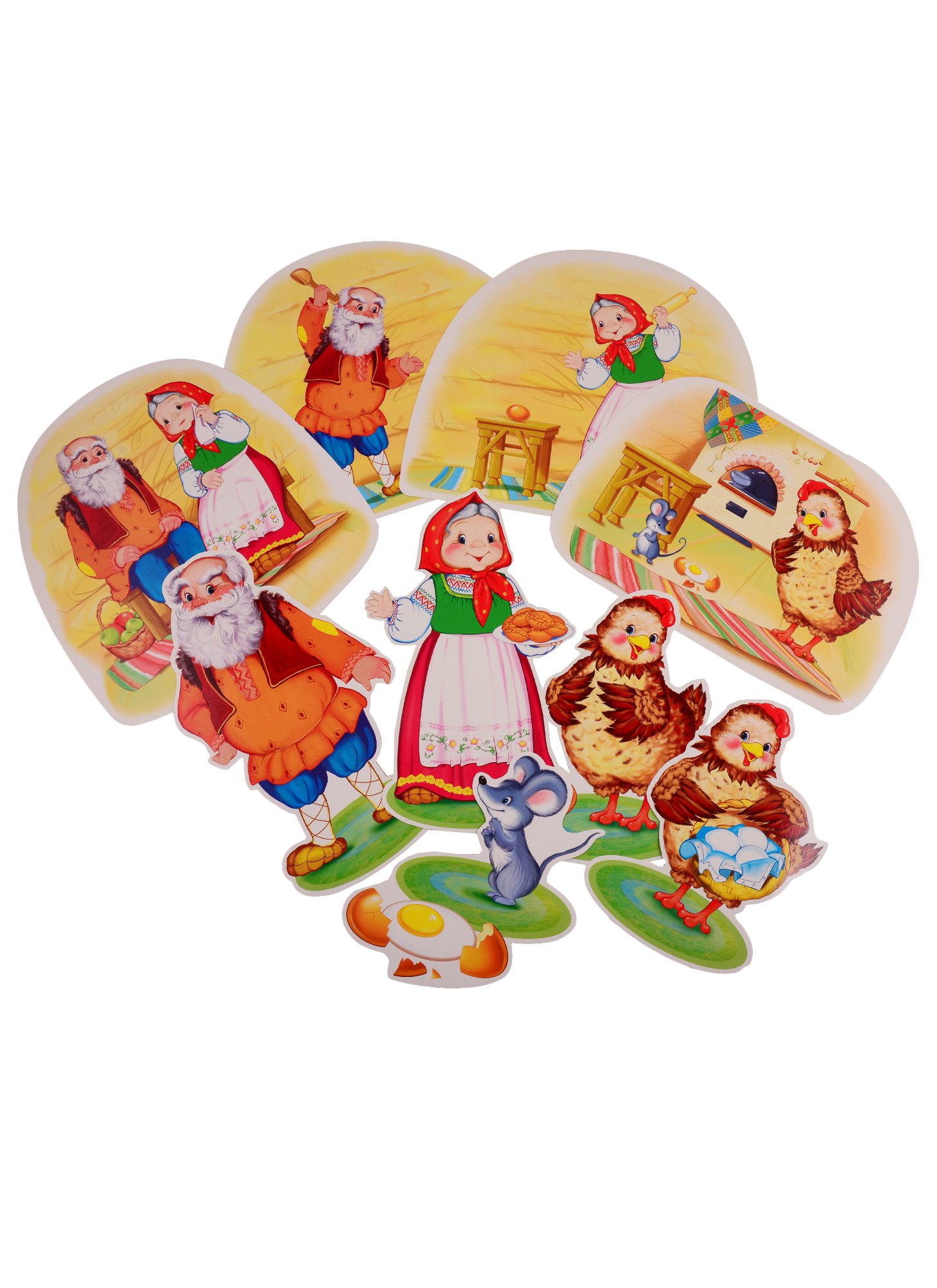 

Комплект вырубных мини-плакатов "Герои сказки Курочка Ряба" (9 штук)