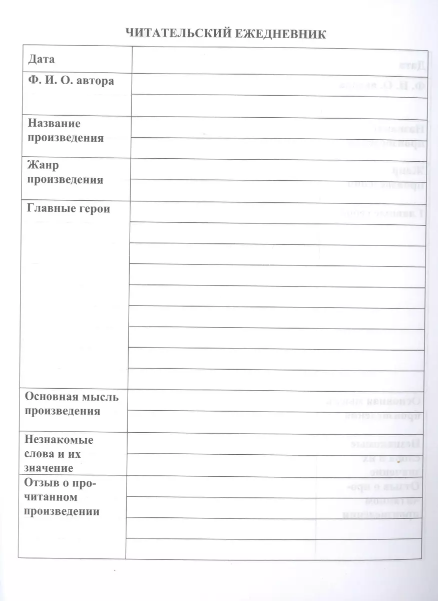 Читательский дневник: 2 класс. Примеры анализа и литературоведческий словарик