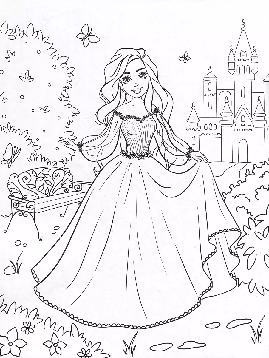 Раскраска красивой принцессы диснея - раскрась картинку онлайн