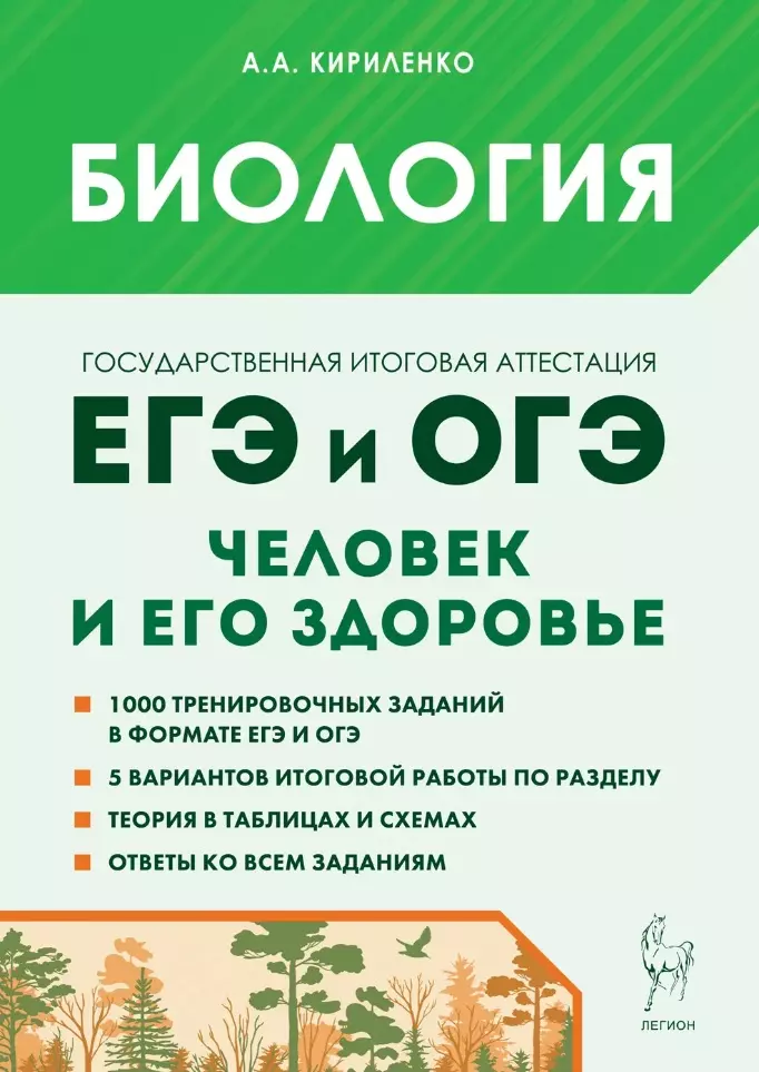 кириленко а биология егэ и огэ раздел человек и его здоровье тренировочные задания учебно методическое пособие Кириленко Анастасия Анатольевна Биология. ЕГЭ и ОГЭ. Раздел «Человек и его здоровье». Тематический тренинг: учебно-методическое пособие