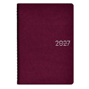 Еженедельник дат. 2027г. А5 80л "Гоутскин" бордовый, кожзам, мягк. переплет, евроспираль, тисн.фольгой, офсет, справ.мат-лы, закругл.углы, инд.уп