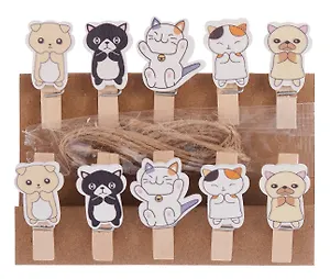 Прищепки декоративные с веревкой Котики (10шт)