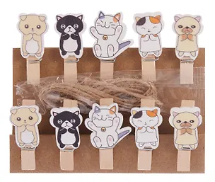 Прищепки декоративные с веревкой Котики (10шт) 3124150