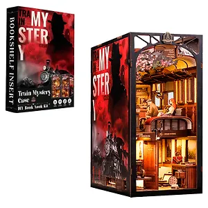 BN01 Конструктор интерьерный  – сборный домик CuteBee - Загадочное Расследование в Поезде, 338 деталей (материалы: дерево, картон, пластик, металл), со световыми эффектами (подсветка интерьера), с питанием от 2хААА батареек (не включены), серия DIY, возра