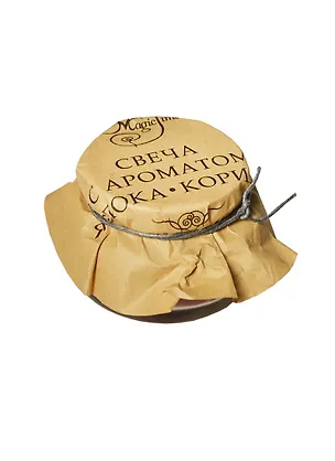 Свеча в стеклянной банке с бумажной крышкой яблоко и корица (32807) (7,2х7,2х5,1) 2399176