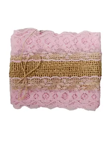 Тесьма джут с двойным кружевом, 9 см* 90 см, в пакете с подвесом, розовый  (11-00530-23)