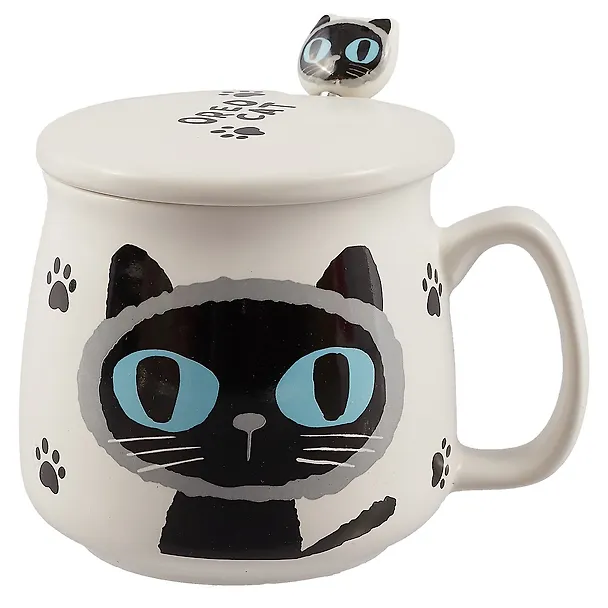 Кружка с крышкой и ложкой Oreo cat (керамика) (350 мл) (12-07160-927) 2646183 — 1