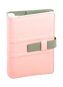 Ежедневник-органайзер недат. А5- 120л  140*197 Аппрет розовый/оливковый, кожзам, тв. переплет, на кольцах, тонир.блок