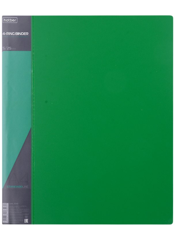Папка 4 кольца А4 25мм "STANDARD", пластик 0,7мм, зеленая 2969742 — 1