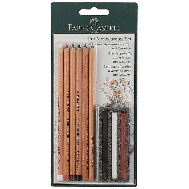 Набор Faber-Castell Пастельные карандаши и мелки PITT®и PITT Monochrome 9 предметов, в блистере 335321 — 1