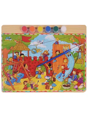 Пазлы для раскрашивания, краска+кисть(дерево), 6 микс, 30х22,5 см 2589994