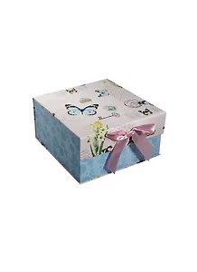 Коробка подарочная 17.2*17.2*9 квадратная, голубая, магнит, декор.бант, картон, Вейксинг