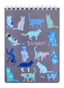 Блокнот А6 120л кл. "РАЗНОЦВЕТНЫЕ КОТЫ" гребень, сплошн.УФ-лак