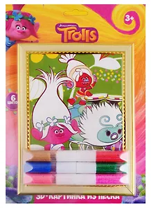 Набор 3D-картинка из песка Тролли (рамка, карт.-трафарет, песок с клеем 6цв.) (88210) (3+) (упаковка)