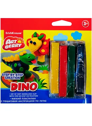 Пластилин Erich Krause,  ArtBerry, 4цв Dino мягкий пластилин с пошаговой инструкцией по лепке 38540"" 2571647