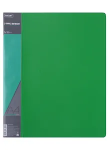 Папка 2кольца А4 25мм, пластик 0,7мм, зеленая