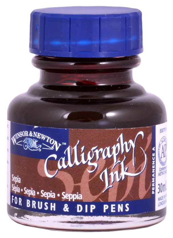 Тушь для каллиграфии 30мл сепия (синяя крышка), Winsor&Newton 261809 — 1