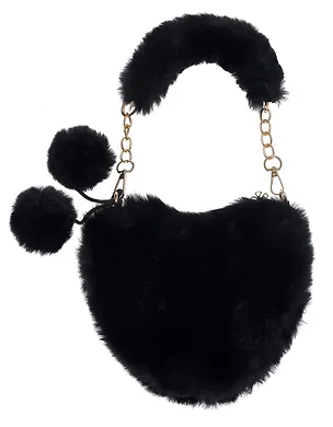 Сумочка плюшевая на молнии Сердце черное (23х20х5) (12-12610-202411-B7) 3076694