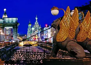 Открытка с видами (СПб) Канал Грибоедова.Грифоны на Банковском мосту. [SPB-027]