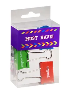 Зажимы для бумаг 32мм 3шт цветные, пл.уп., MUST HAVE!
