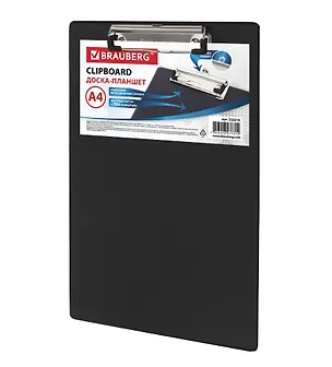 Планшет А4 "NUMBER ONE" с прижимом, картон/ПВХ, черная, BRAUBERG 2937144