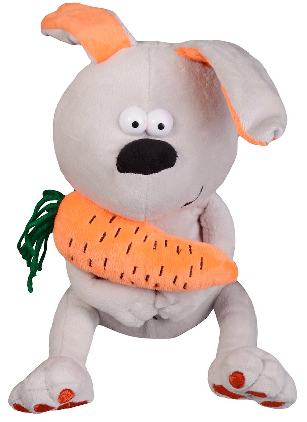 Игрушка мягкая, MaxiToys, Заяц & Morkovka,серый, 22см 2611974 — 1