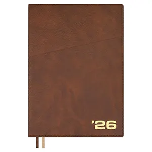 Ежедневник дат. 2026г. А5+ 176л "Шеврет" бордовый, кожзам, интегр. переплет, тисн. фольгой, внутренний блок в клетку, карман, офсет, закругл.углы, справ.мат-лы, 2 ляссе, инд.уп