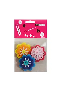 Набор д/творчества Набор из цветов с пуговицами фетр 3шт (желт. красн. фиолет.) 4см (6069-12-B)