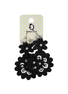 Серьги текстильные Два цветочка (299239) (цв. черный) (упаковка)