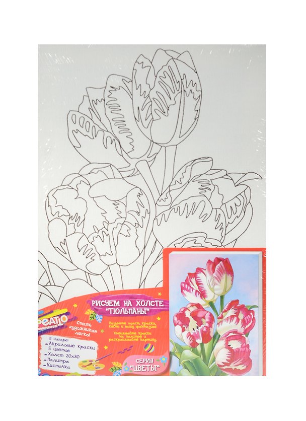 Роспись по холсту Тюльпаны (30169) (20х30см) (краски/5цв.+палитра+кисточка) (3+) (упаковка) 2505709 — 1