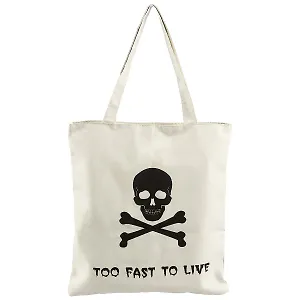Сумка на молнии Череп Too fast to live (белая) 37*38см