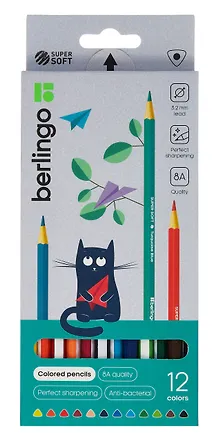 Карандаши цветные 12 цветов "SuperSoft. Жил-бы листов кот", Berlingo 3098696