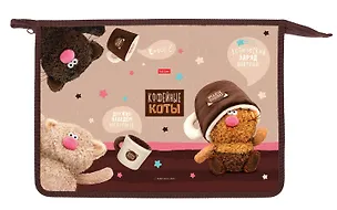 Папка для тетрадей А4 "Кофейные коты" 24,5*34*4см пластик, молния 3161702