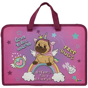 Папка для тетрадей А4 "Мопсикорн" 34*24,5*3см пластик, молния, текст.ручки, расширение