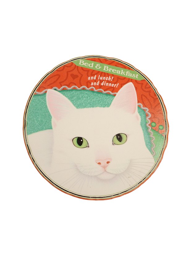 Подставка под кружку Белая кошка (круглая с рельефными краями) (11см) 2517374 — 1