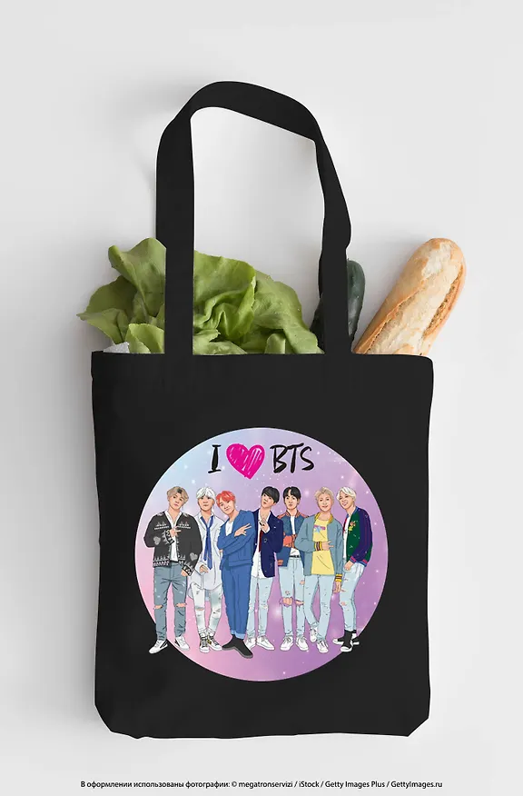 Сумка-шоппер. I love BTS (черная, 38х43 см, длина ручек 58 см) 2856179 — 7
