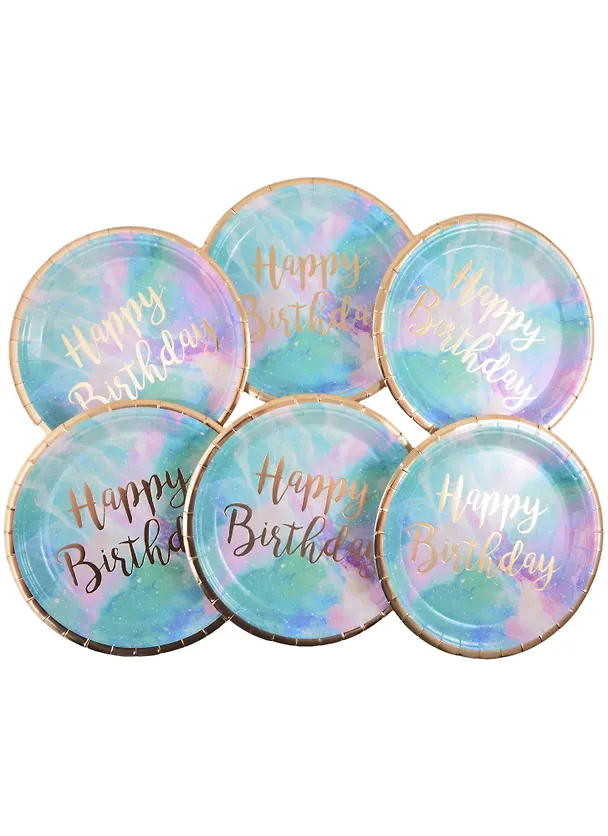 Набор бумажных тарелок Happy birthday космос с золотом (19см) (6шт) 2820126 — 3