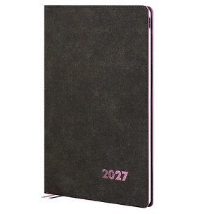 Еженедельник дат. 2027г. А5+ 80л "Нубук" серый, кожзам, мягк. переплет, тисн.фольгой, офсет, справ.мат-лы, закругл.углы, 2 ляссе, инд.уп 3174948