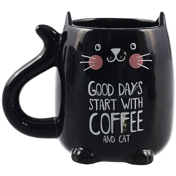 Кружка с ушками Котик Good days (черная) (керамика) (350мл) (12-06641-JL19-33) 2767597 — 1